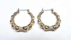 Fancy 14K Gold Ribbed Hooped Pierced YG Hoop Earrings