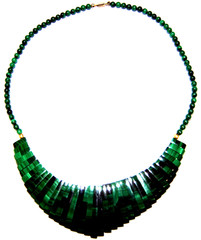 STUNNING MALACHITE EGYPTIAN STYLE BIB NECKLACE GOLD PLATED CLOSURE