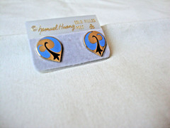 VINTAGE SAMUEL HUANG DESIGNER CLOISONNE PHOENIX COBALT & BLUE ENAMEL EARRINGS