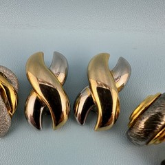Vintage Clip On Earrings Lot Gold Silver Two Tone Huggie X Shape Leaf Climber
