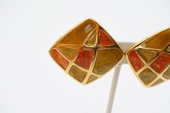 Vintage Clip On Earrings Gold Tone Enamel