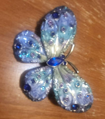 Vintage Butterfly Brooch Pin Jewelry Blue Teal Green Gorgeous 2 1/2″ Span