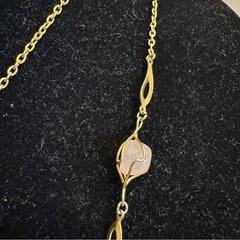 Vintage Gold Tone Wire Caged Gemstone Station Necklace 50″ Long MCM Jewelry