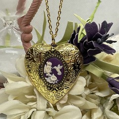 Gold Heart Locket Photo Birthday Anniversary Wedding Hummingbird Bird Necklace