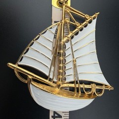 Vintage 60s Trifari Pendant Necklace With Huge Gold and White Sailing Ship – ,