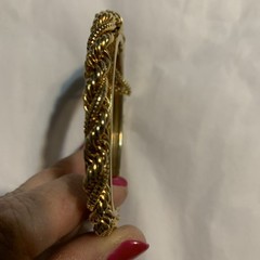 Vintage Rare Braided Rope Hinged Bangle gold tone Bracelet W/Safety Chain