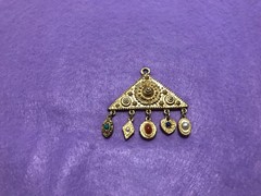 Vintage Triangle Pendant Filigree with dangle gems 2 1/2 inches