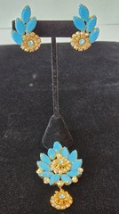 Juliana DE VTG Turquoise Marquise Pendant Necklace Clip Earrings Set READ Detail