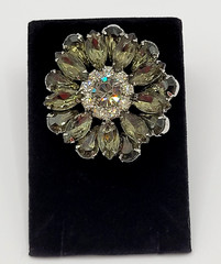 Possible D&E Juliana Green Smoky Navette Rhinestone Starburst Brooch Unsigned