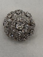 Antique 14K Two Gold Diamond Cluster (2.4c) Brooch Pin Art Deco Style Wght: 9.6g