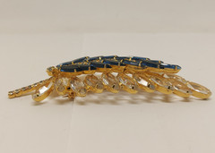 Juliana D&E DeLizza Elster Feather Leaf Brooch Blue Navette Clear Rhinestones 4′