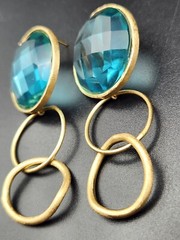 Gorgeous Chic Aquamarine Color Glass Gold Tone Pierced Earrings Not Marked