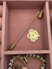 Vintage Gold Tone Jewelry Lot Filled Wood Jewelry Box Necklaces Brooches Gift