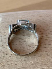 VINTAGE 14K WHITE GOLD AQUAMARINE DIAMOND RING MODERNIST DESIGNER SETTING ITALY