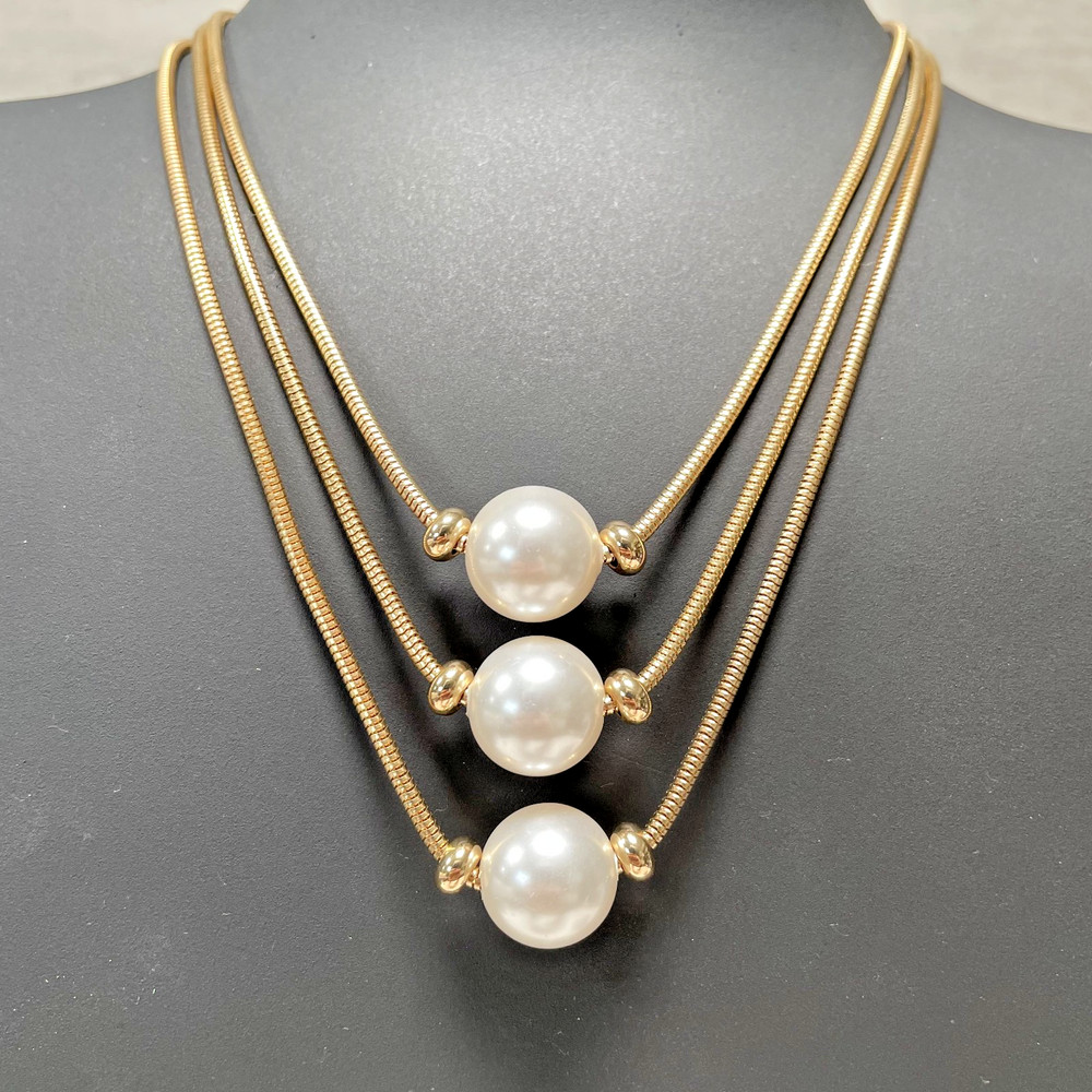 Alfani Gold Tone Snake Multi Strand Chain & Imitation Pearl Three Row Necklace