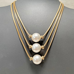 Alfani Gold Tone Snake Multi Strand Chain & Imitation Pearl Three Row Necklace