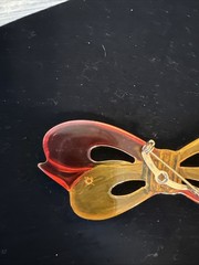 RARE Vintage Bakelite Amber Carved Bow Pin Brooch 3.25”