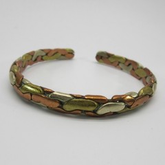 Vintage Open Cuff Bracelet Mixed Metals Copper Brass Silver Tone