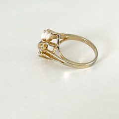 Vintage Uncas Faux Fire Opal Crystal Gold Tone Marquise Statement Ring Size 7.5