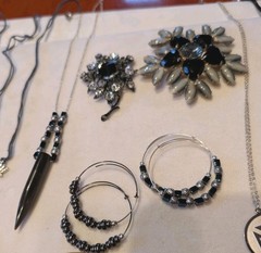 Alex & Ani Lot Of 17 Assorted Black Brooches bracelets Necklace Earrings