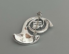 Vintage French Horn Brooch Musical Instrument Clear Rhinestones Silver Tone