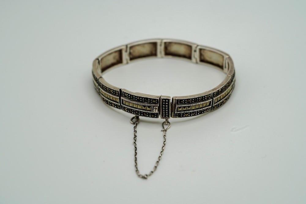 Vintage FAS Sterling Silver Marcasite Bracelet 7.5″ x 9mm 22.95g JB43