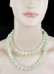 Vintage 80’s Prehnite 12mm Round Bead Necklace, Bracelet Earring Jewelry Set 34″