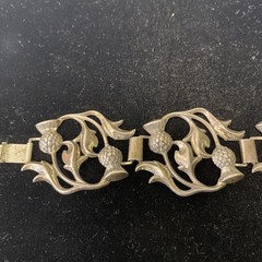 Sterling Silver 7 Inch 30g Panel Bracelet A Repousse Design Of Scottish Thistles