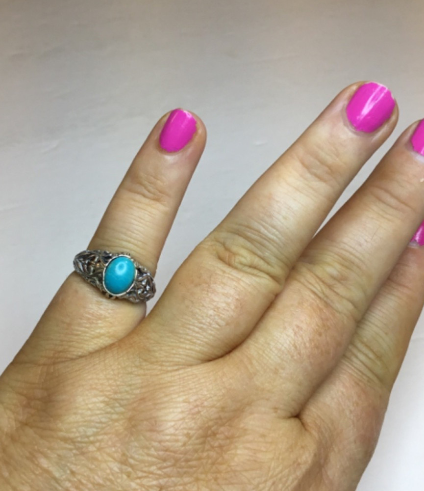 Vintage Turquoise Sterling Silver Ring, Size 5.50