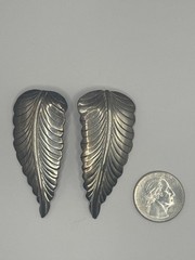 Vintage Sterling Silver Feather Earrings Hand-worked Artisan – Natural Patina