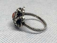 (19) ANTIQUE Historic 1870-1890s Red Coral 800 or 835 Silver size 7.5 Ring (925)