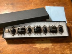 VTG Mexico Sterling Silver BANDED BLACK Onyx Bracelet Carved Mask Face 6O GRAMS