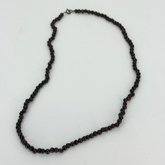 Vintage Round Garnet Bead Strand Necklace Sterling Silver Dark Red Burgundy