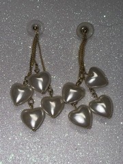Vintage Four Heart Dangle Earrings Gold Tone Faux Pearl Pierced Post