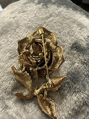 Pink Irridescent Rhinestone Rose Pin / Brooch – Large – Gold Toned Back