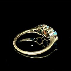 Victorian Cabochon Opal Old Mine Cut Diamond Band 14K Yellow Gold
