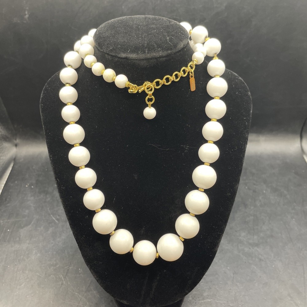 Vintage Monet’ Graduated Faux Pearls With Gold Tone Accents 12” With Logo Tag