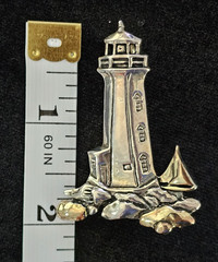 Vtg Nautical Jewelry Lot of 3 Shell Bracelet 2 Tone Lighthouse Dolphin Brooch