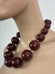 Rare Antique Cherry Red Bakelite Beads Round Graduating Necklace Jewelry 183g