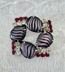 Juliana D&E Zebra Brooch Purple Red Black Teardrop Glass Cabochons Limited RARE