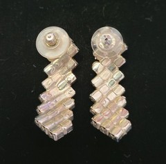 Vintage Unsigned Prong Set Clear Rhinestone Half Hoop Dangle Drop Stud Earrings