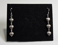 Vintage Sterling Silver Triple Puffy Heart Drop Dangle Hook Earrings 3.4g