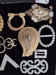 Lot Of Vintage Buckles Gold & Silver Tone Rhinestone & Cabs