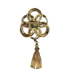 Vintage Rope and Tassel Brooch Pin Red Pink Stone 3.5 Inches Long Gold Tone