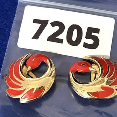 Vintage Oréna Paris Red Enamel Bird Earrings Gold Tone Signed France Phoenix