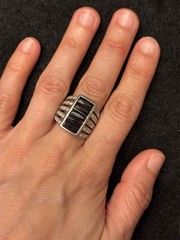 VINTAGE ART DECO WS STERLING 925 BLACK/CLEAR CZ CIGAR BAND COCKTAIL RING *8.7 gm
