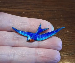 Antique Guilloche Enamel Bluebird Pin Brooch Slight Damage See Pics/Description