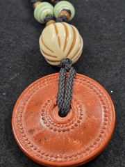 Vintage Y2K Chunky Statement Necklace | Red Cinnabar Style Bi Disc Pendant
