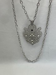 VTG 1970-80’S DOUBLE STRAND TRIFARI* SILVER TONE HEART NECKLACE, 46″