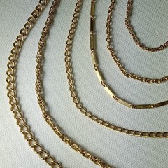 VTG multi-6 chain gold-tone waterfall necklace open work slide clasp 10″-18″drop